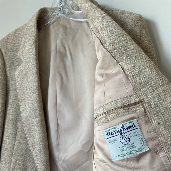 Vintage Harris Tweed Wool Blazer Jacket Size 40 Beige Pastel Pinstripes 70s 80s - Picture 4 of 9